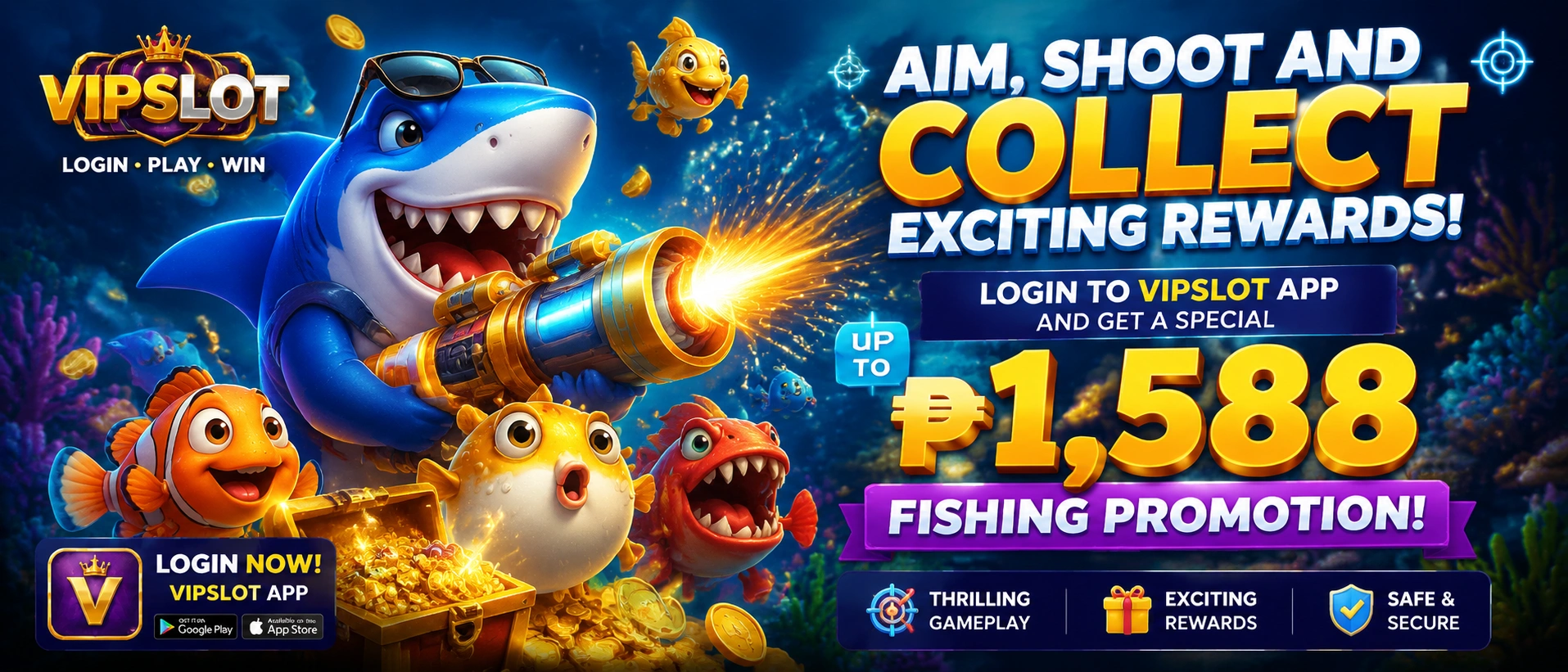 Arcade fishing game scene on vipslot.cyou